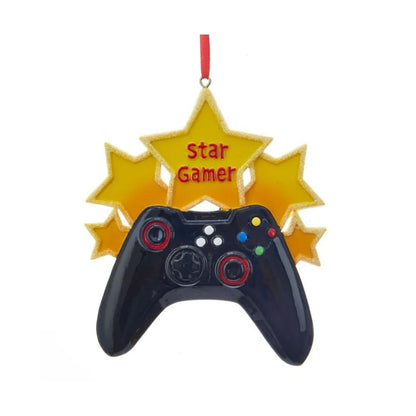 Star gamer ornament with joystick and Santa hat, ideal for personalization gifts