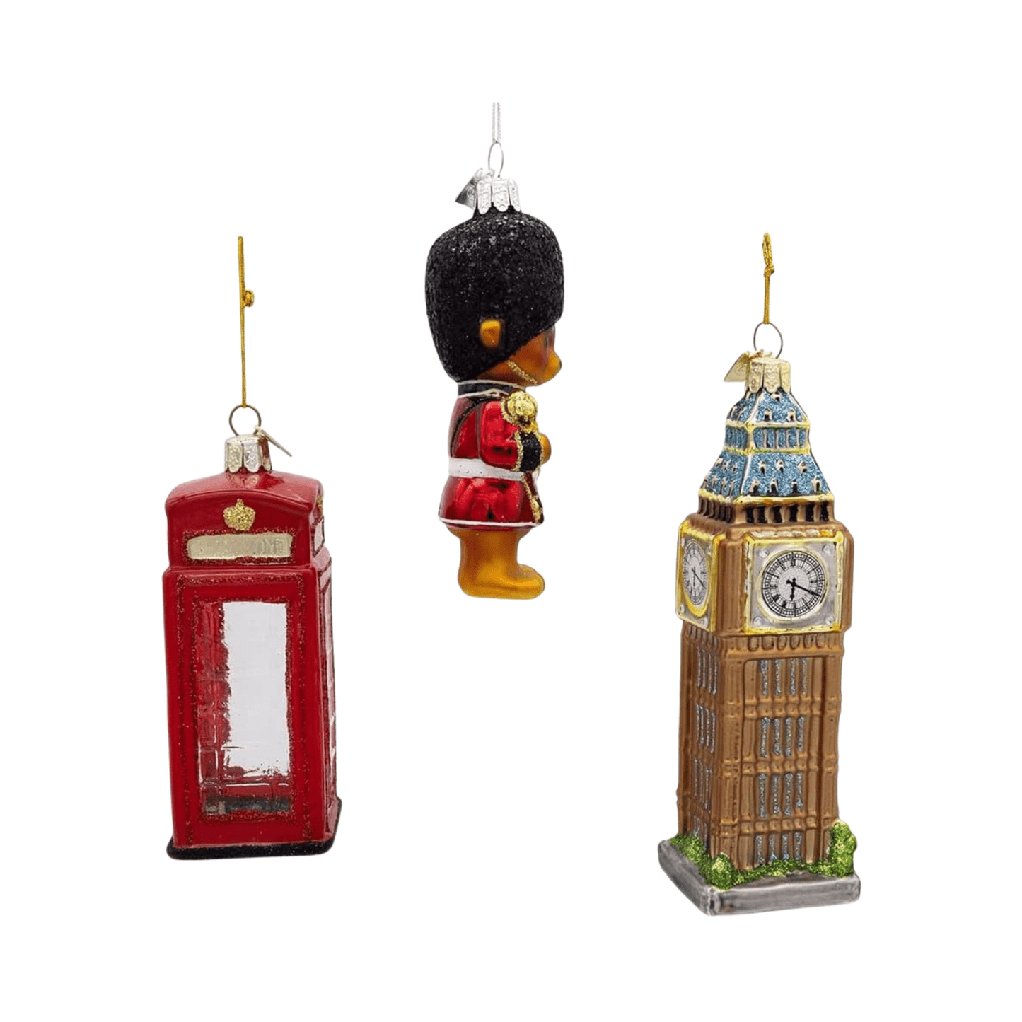Kurt S. Adler Noble Gems™ Glass England Ornaments – 3 - Piece Set, London - Themed Holiday Decorations - Tree Treasures