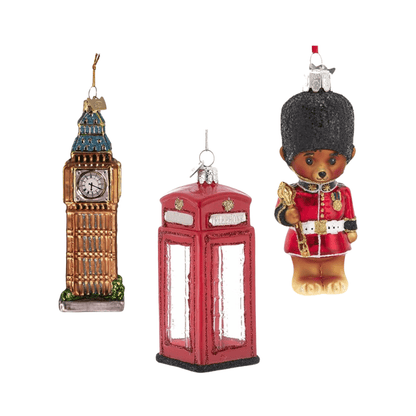 Kurt S. Adler Noble Gems™ Glass England Ornaments – 3 - Piece Set, London - Themed Holiday Decorations - Tree Treasures