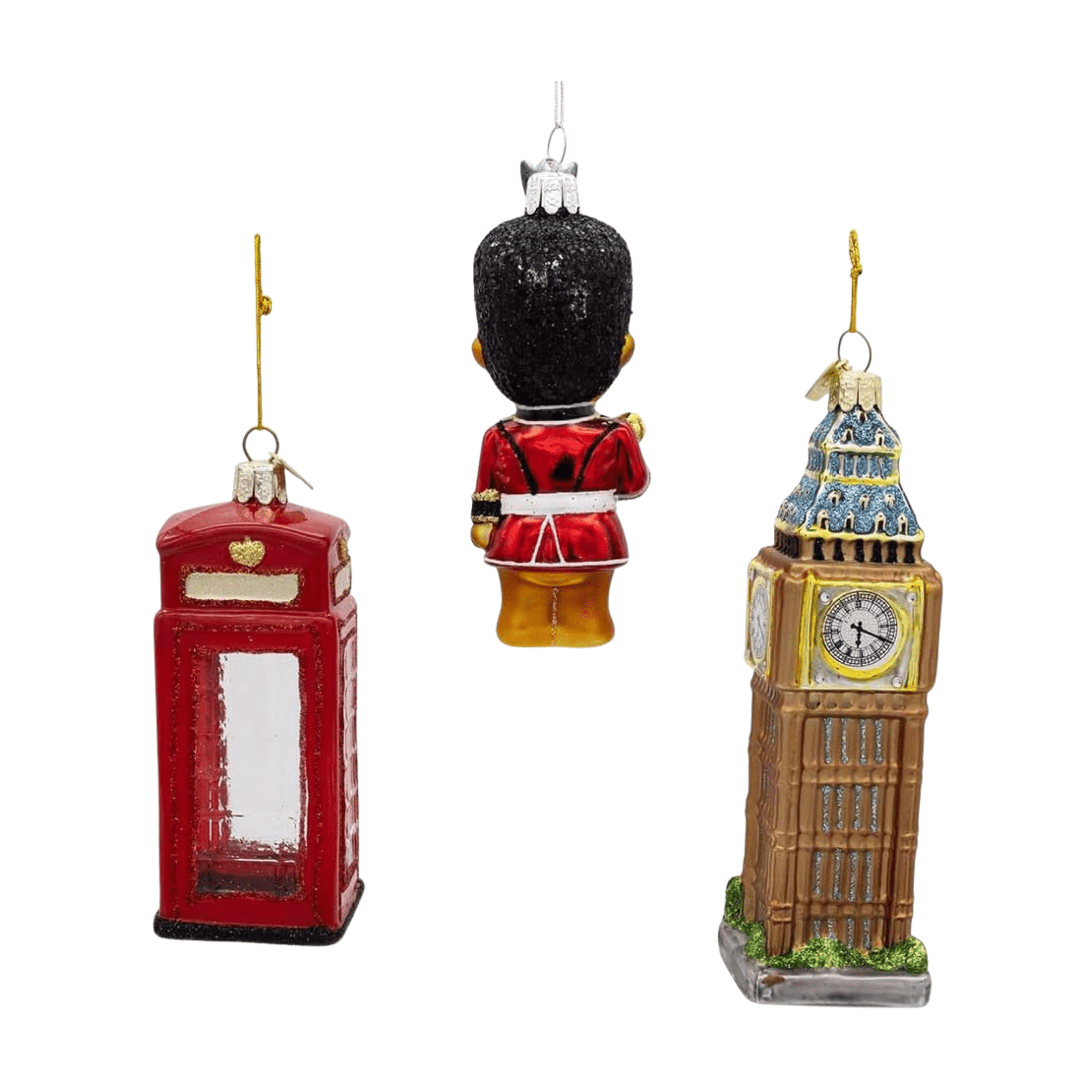 Kurt S. Adler Noble Gems™ Glass England Ornaments – 3 - Piece Set, London - Themed Holiday Decorations - Tree Treasures