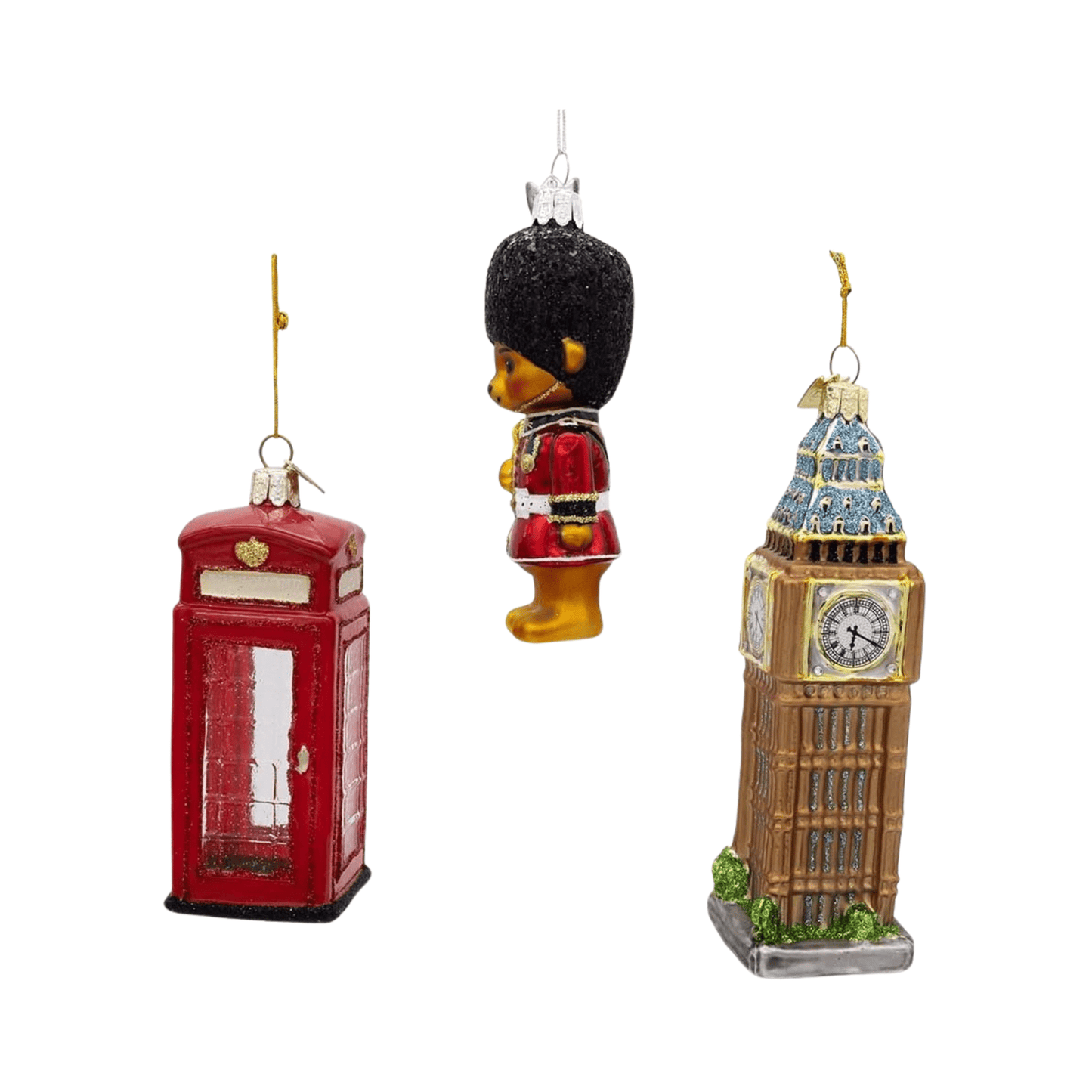 Kurt S. Adler Noble Gems™ Glass England Ornaments – 3 - Piece Set, London - Themed Holiday Decorations - Tree Treasures