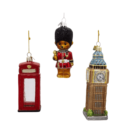 Kurt S. Adler Noble Gems™ Glass England Ornaments – 3 - Piece Set, London - Themed Holiday Decorations - Tree Treasures