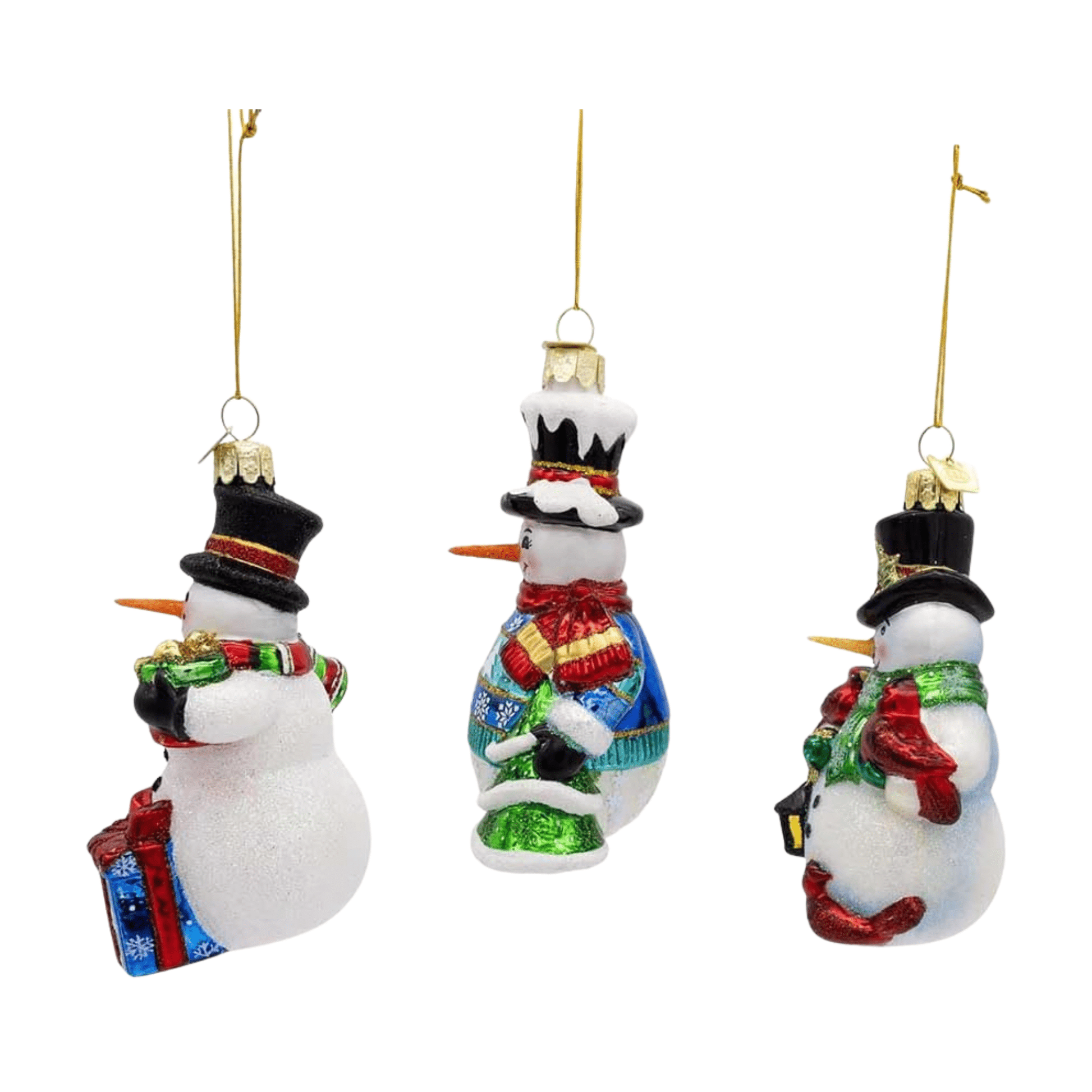 Kurt S. Adler Noble Gems™ Glass Snowman Ornaments – 3 - Piece Set, Handcrafted Holiday Decorations - Tree Treasures