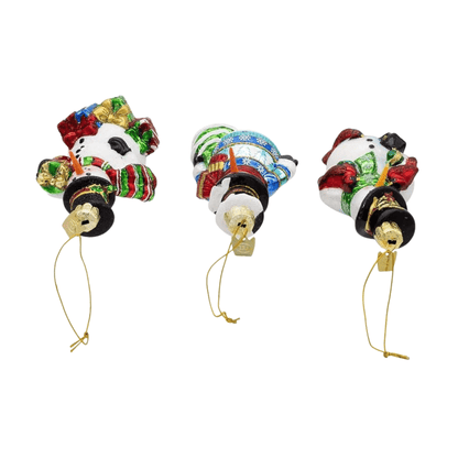 Kurt S. Adler Noble Gems™ Glass Snowman Ornaments – 3 - Piece Set, Handcrafted Holiday Decorations - Tree Treasures