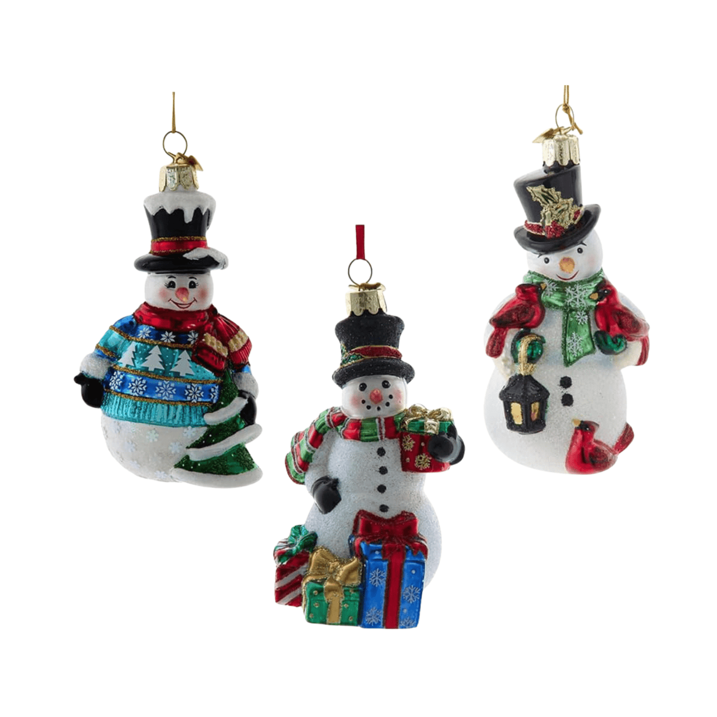 Kurt S. Adler Noble Gems™ Glass Snowman Ornaments – 3 - Piece Set, Handcrafted Holiday Decorations - Tree Treasures