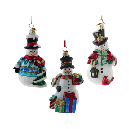 Kurt S. Adler Noble Gems™ Glass Snowman Ornaments – 3 - Piece Set, Handcrafted Holiday Decorations - Tree Treasures
