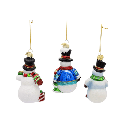 Kurt S. Adler Noble Gems™ Glass Snowman Ornaments – 3 - Piece Set, Handcrafted Holiday Decorations - Tree Treasures