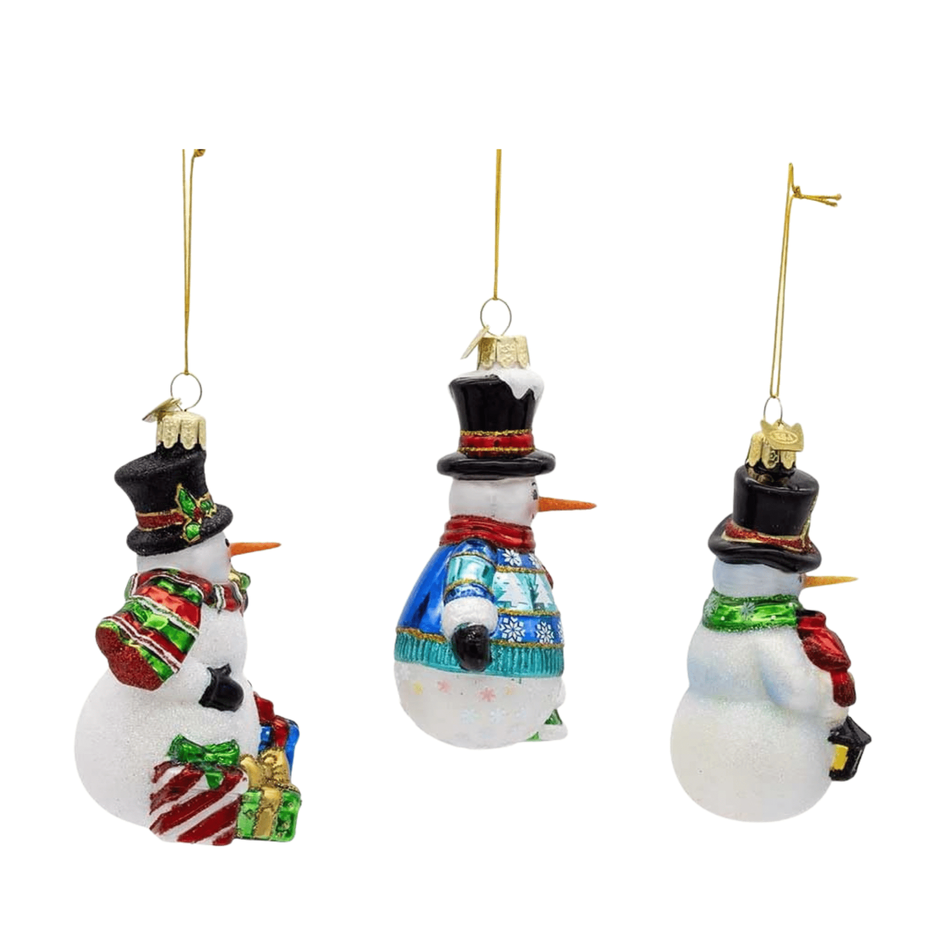 Kurt S. Adler Noble Gems™ Glass Snowman Ornaments – 3 - Piece Set, Handcrafted Holiday Decorations - Tree Treasures