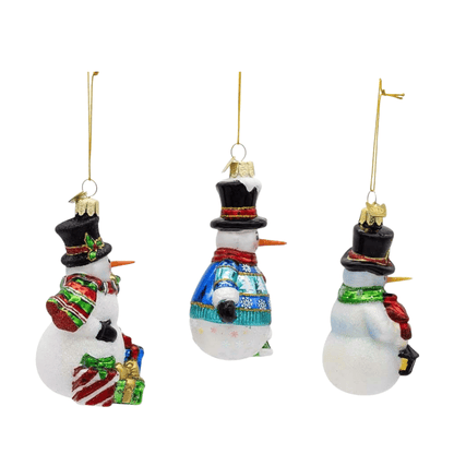 Kurt S. Adler Noble Gems™ Glass Snowman Ornaments – 3 - Piece Set, Handcrafted Holiday Decorations - Tree Treasures