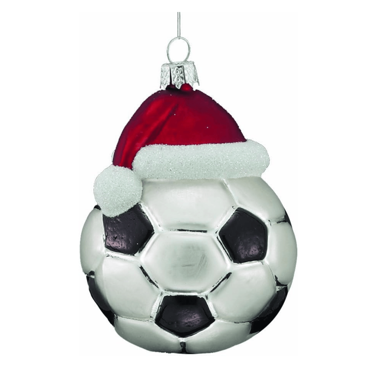 Kurt S. Adler Noble Gems™ Glass Soccer Ball with Santa Hat Ornament – Hand - Painted Christmas Decoration - Tree Treasures