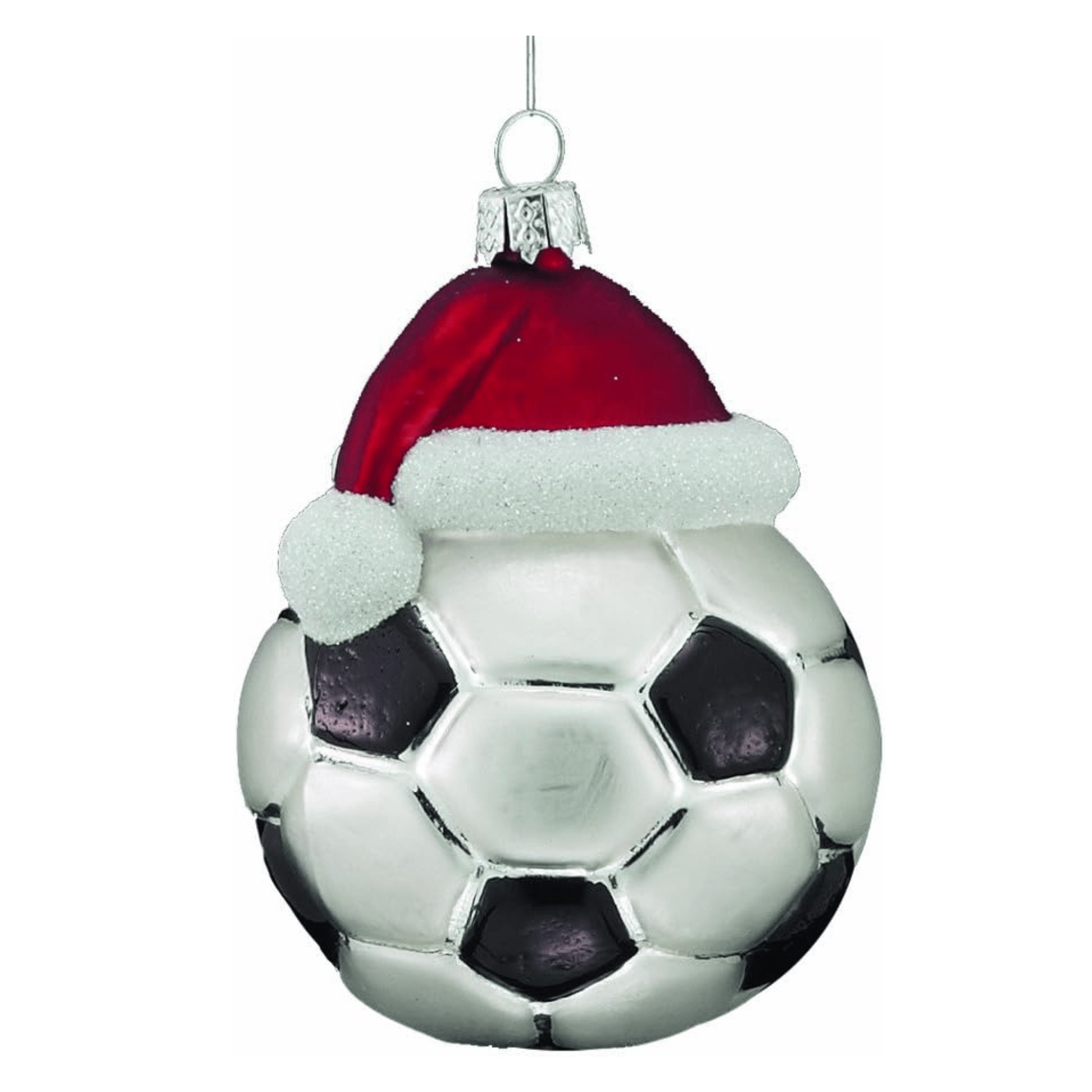 Kurt S. Adler Noble Gems™ Glass Soccer Ball with Santa Hat Ornament – Hand - Painted Christmas Decoration - Tree Treasures