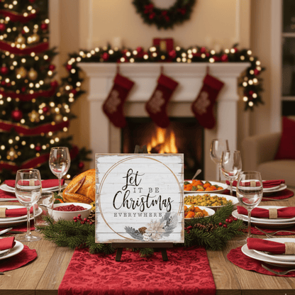 Let It Be Christmas Everywhere Wooden Wall Art – 14" x 14" Rustic Holiday Décor - Tree Treasures