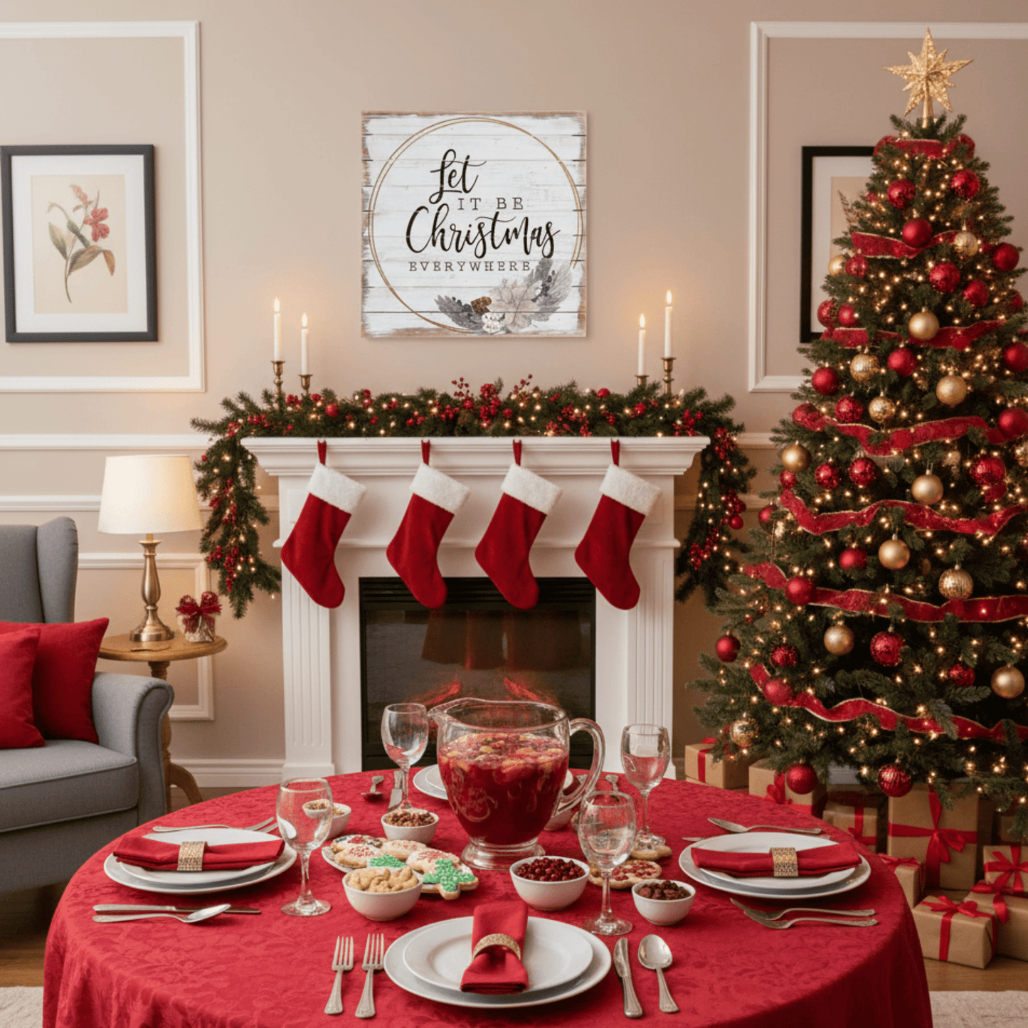 Let It Be Christmas Everywhere Wooden Wall Art – 14" x 14" Rustic Holiday Décor - Tree Treasures