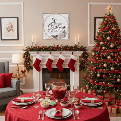 Let It Be Christmas Everywhere Wooden Wall Art – 14" x 14" Rustic Holiday Décor - Tree Treasures