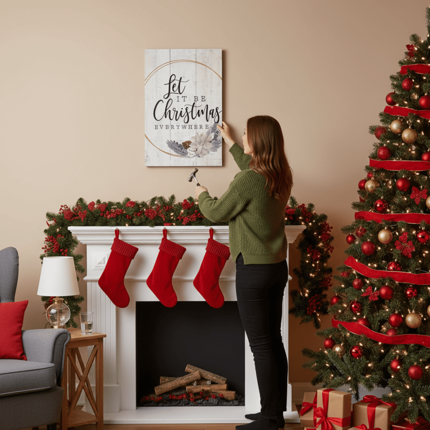 Let It Be Christmas Everywhere Wooden Wall Art – 16" x 10.75" Rustic Holiday Sign - Tree Treasures
