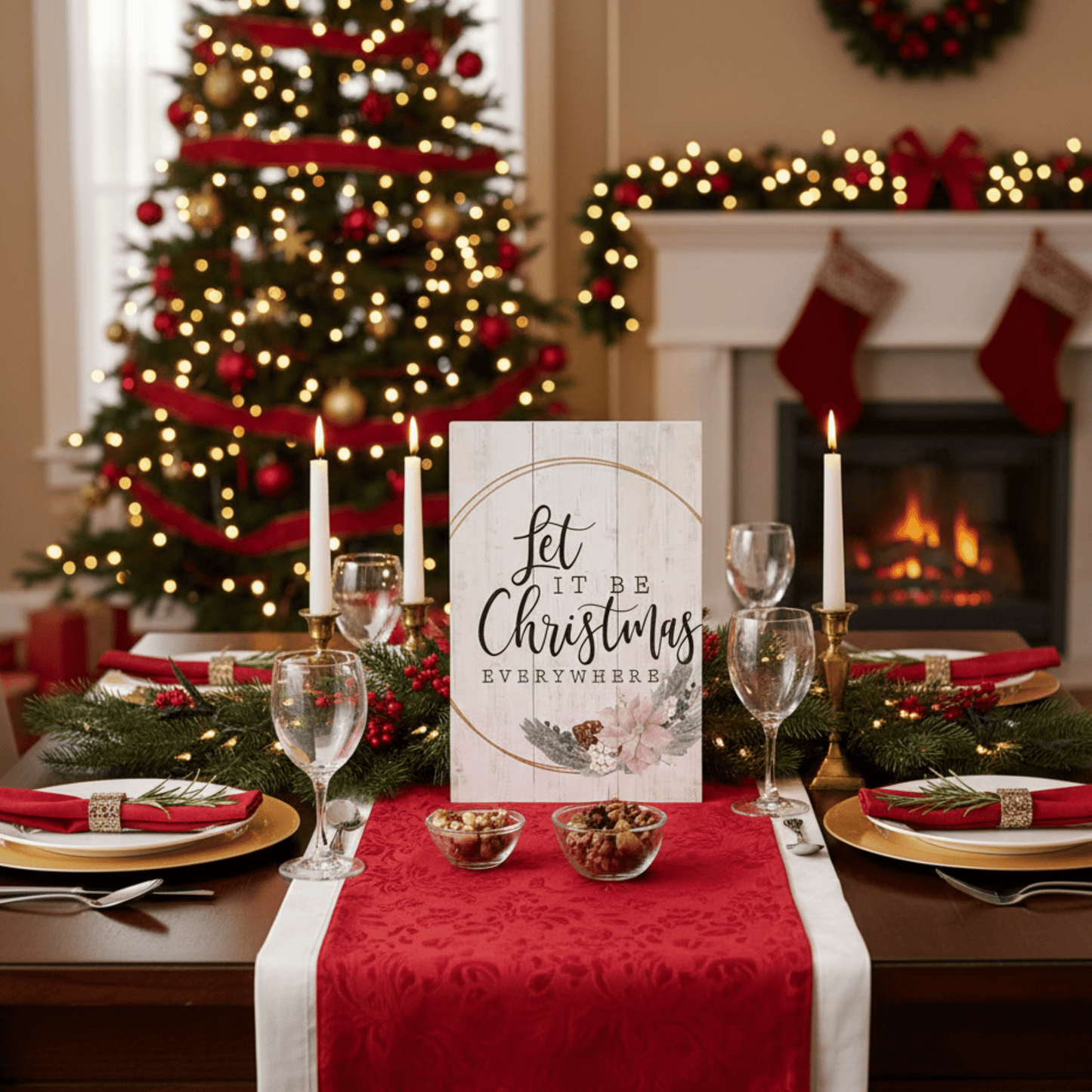 Let It Be Christmas Everywhere Wooden Wall Art – 16" x 10.75" Rustic Holiday Sign - Tree Treasures