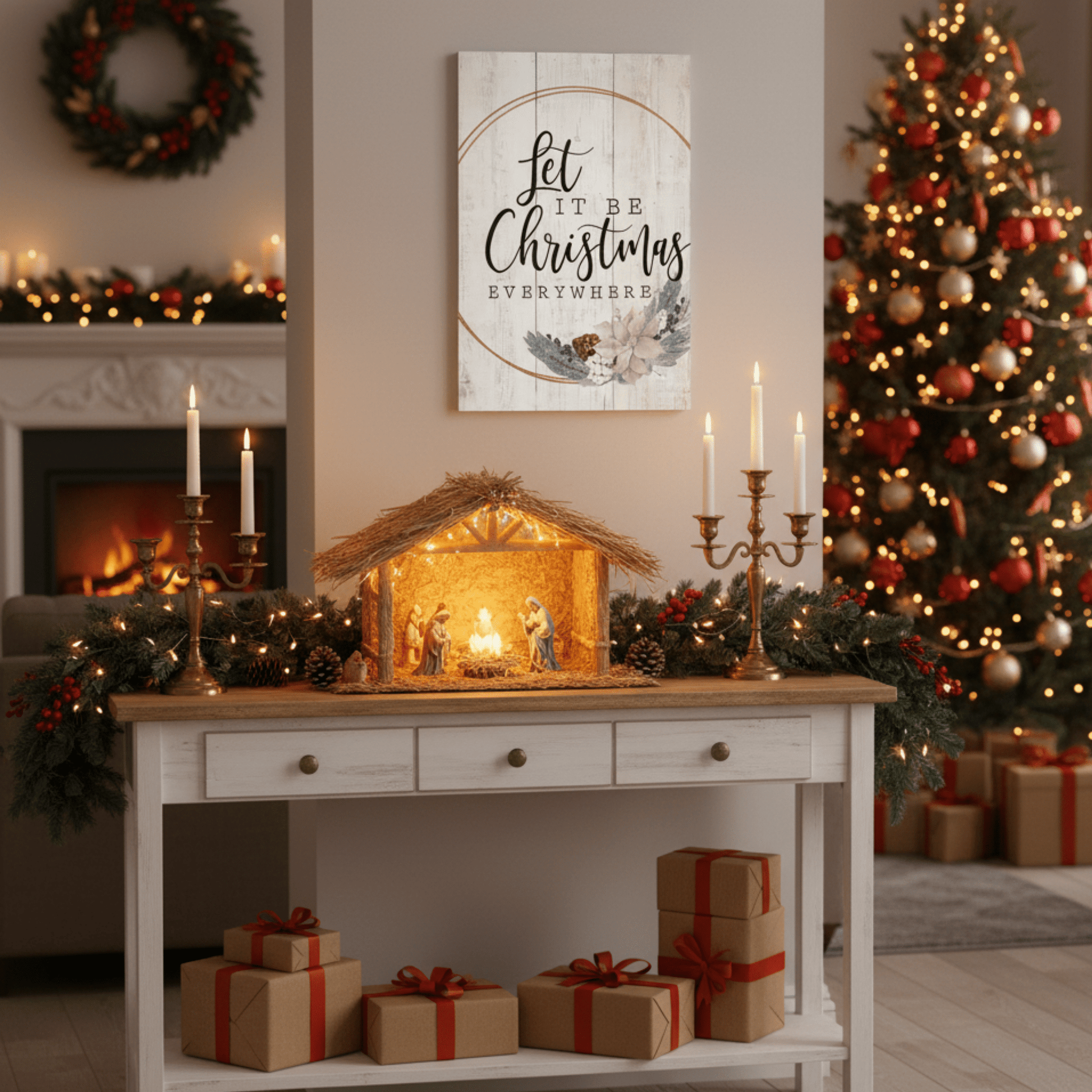 Let It Be Christmas Everywhere Wooden Wall Art – 16" x 10.75" Rustic Holiday Sign - Tree Treasures