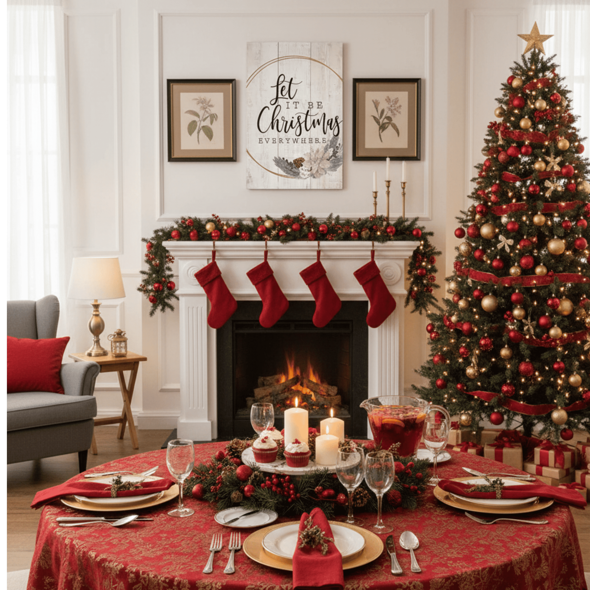 Let It Be Christmas Everywhere Wooden Wall Art – 16" x 10.75" Rustic Holiday Sign - Tree Treasures