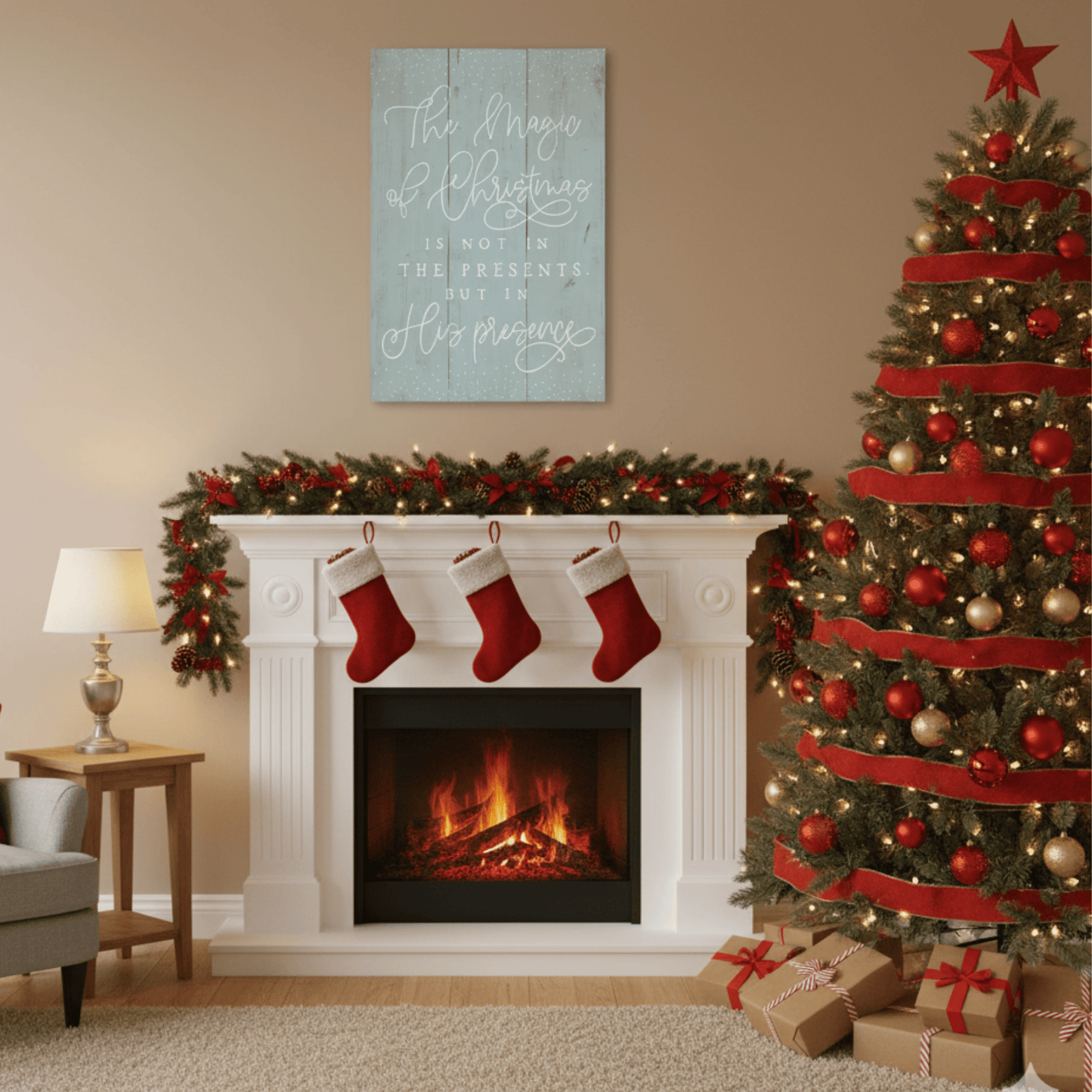 Magic of Christmas Rustic Pallet Sign – 16"x10.75" Wooden Holiday Wall Decor - Tree Treasures