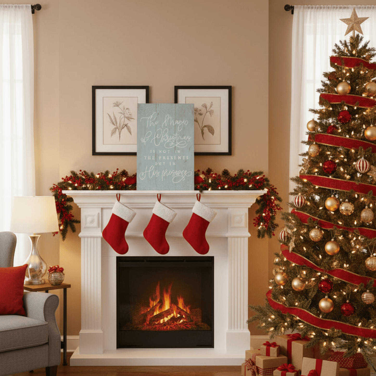 Magic of Christmas Rustic Pallet Sign – 16"x10.75" Wooden Holiday Wall Decor - Tree Treasures