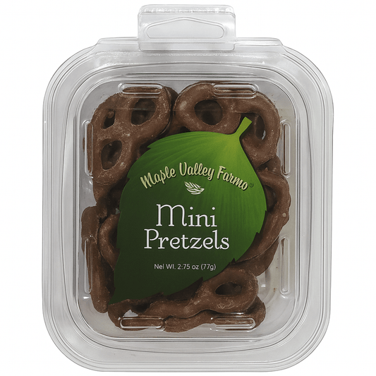 Maple Valley Farms Mini Chocolate Pretzels 2.75 OZ Peg Tub - Tree Treasures