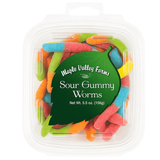 Maple Valley Farms Sour Gummy Worms 5.5 OZ Tub - Tree Treasures
