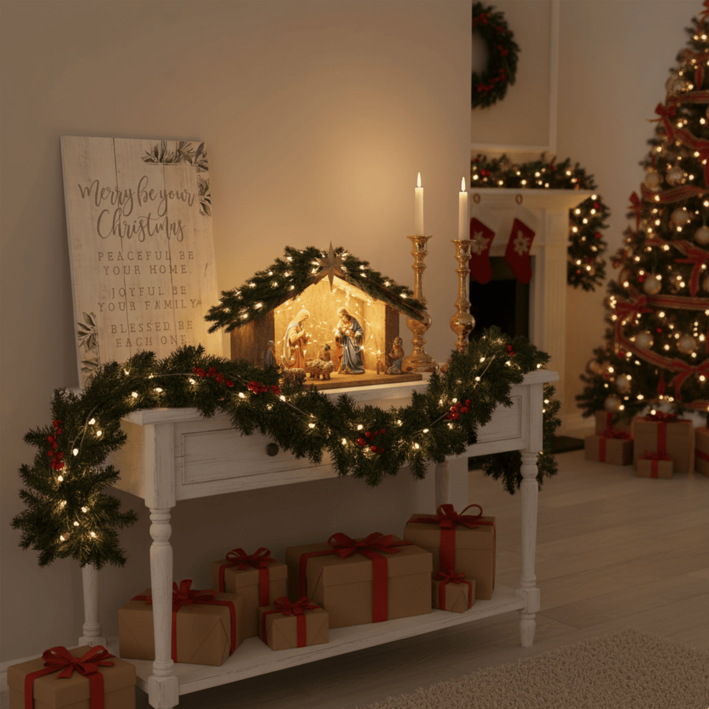 Merry Be Your Christmas Rustic Wooden Wall Art – 16" x 10.75" Rustic Pallet Sign - Tree Treasures