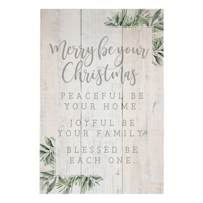 Merry Be Your Christmas Rustic Wooden Wall Art – 16" x 10.75" Rustic Pallet Sign - Tree Treasures
