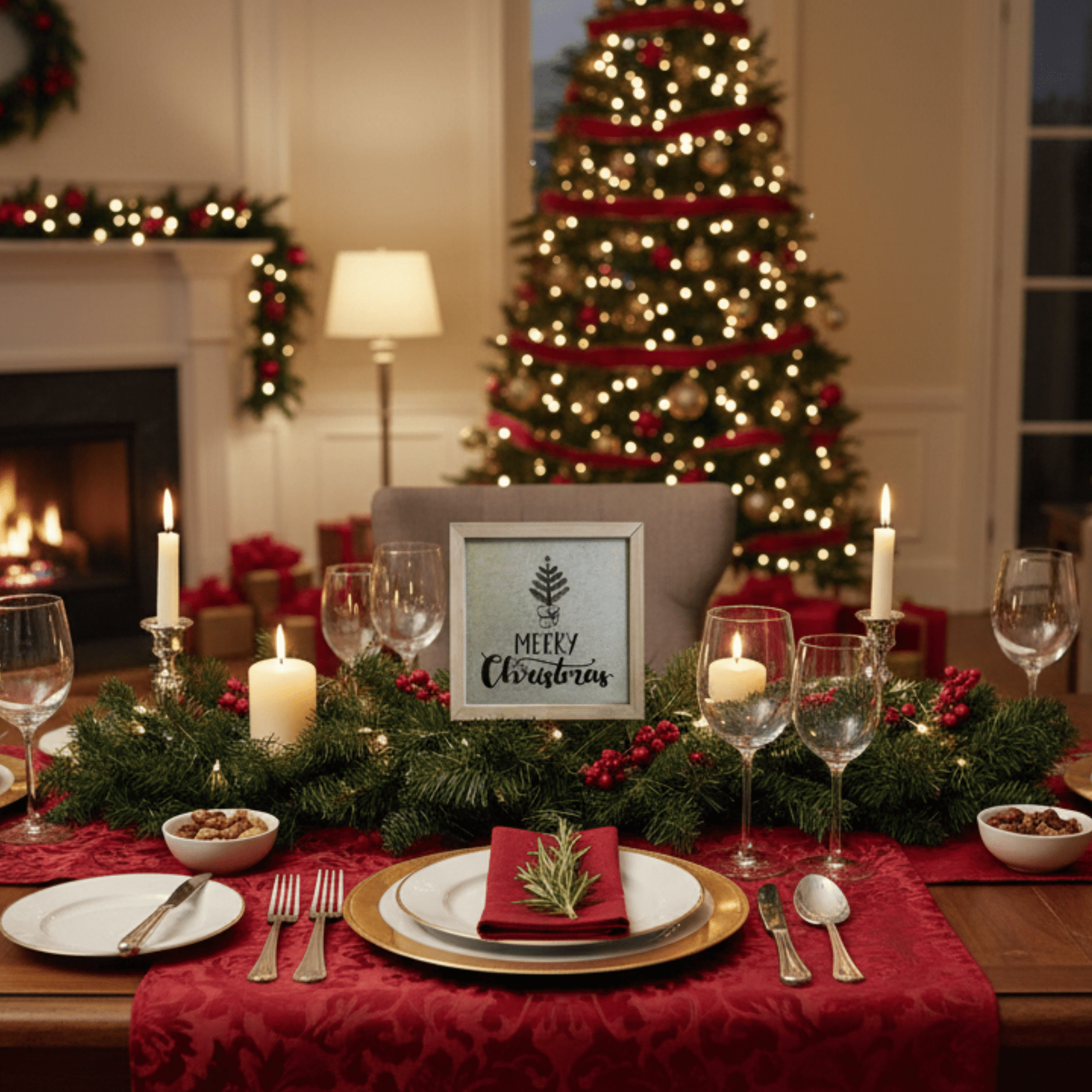 Merry Christmas Rustic Framed Galvanized Wall Art – 10" x 10" Holiday Décor - Tree Treasures