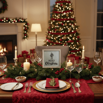 Merry Christmas Rustic Framed Galvanized Wall Art – 10" x 10" Holiday Décor - Tree Treasures