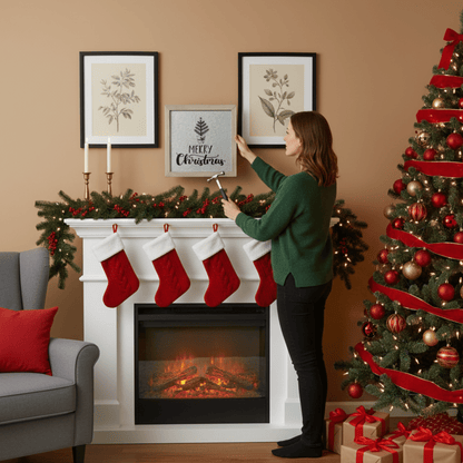 Merry Christmas Rustic Framed Galvanized Wall Art – 10" x 10" Holiday Décor - Tree Treasures