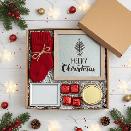 Merry Christmas Rustic Framed Galvanized Wall Art – 10" x 10" Holiday Décor - Tree Treasures