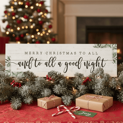 Merry Christmas To All Wooden Wall Sign – 7"x24" Rustic Holiday Décor with Keyhole for Hanging - Tree Treasures