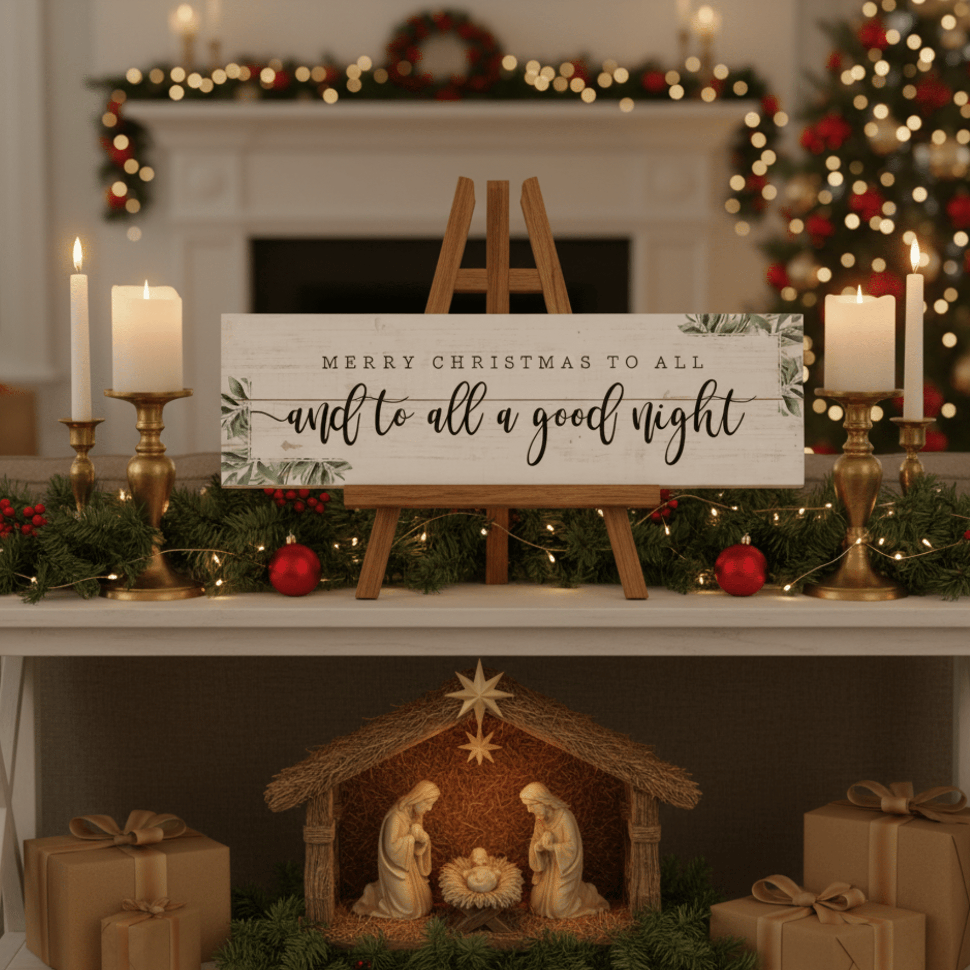 Merry Christmas To All Wooden Wall Sign – 7"x24" Rustic Holiday Décor with Keyhole for Hanging - Tree Treasures