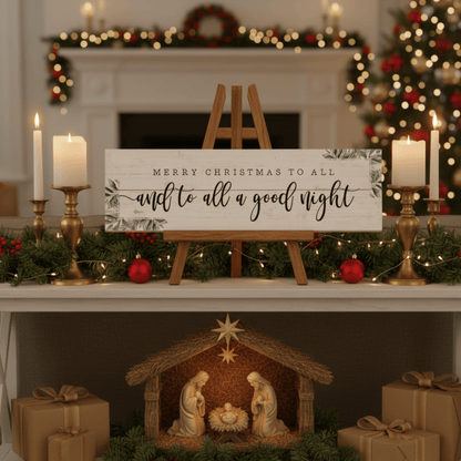Merry Christmas To All Wooden Wall Sign – 7"x24" Rustic Holiday Décor with Keyhole for Hanging - Tree Treasures