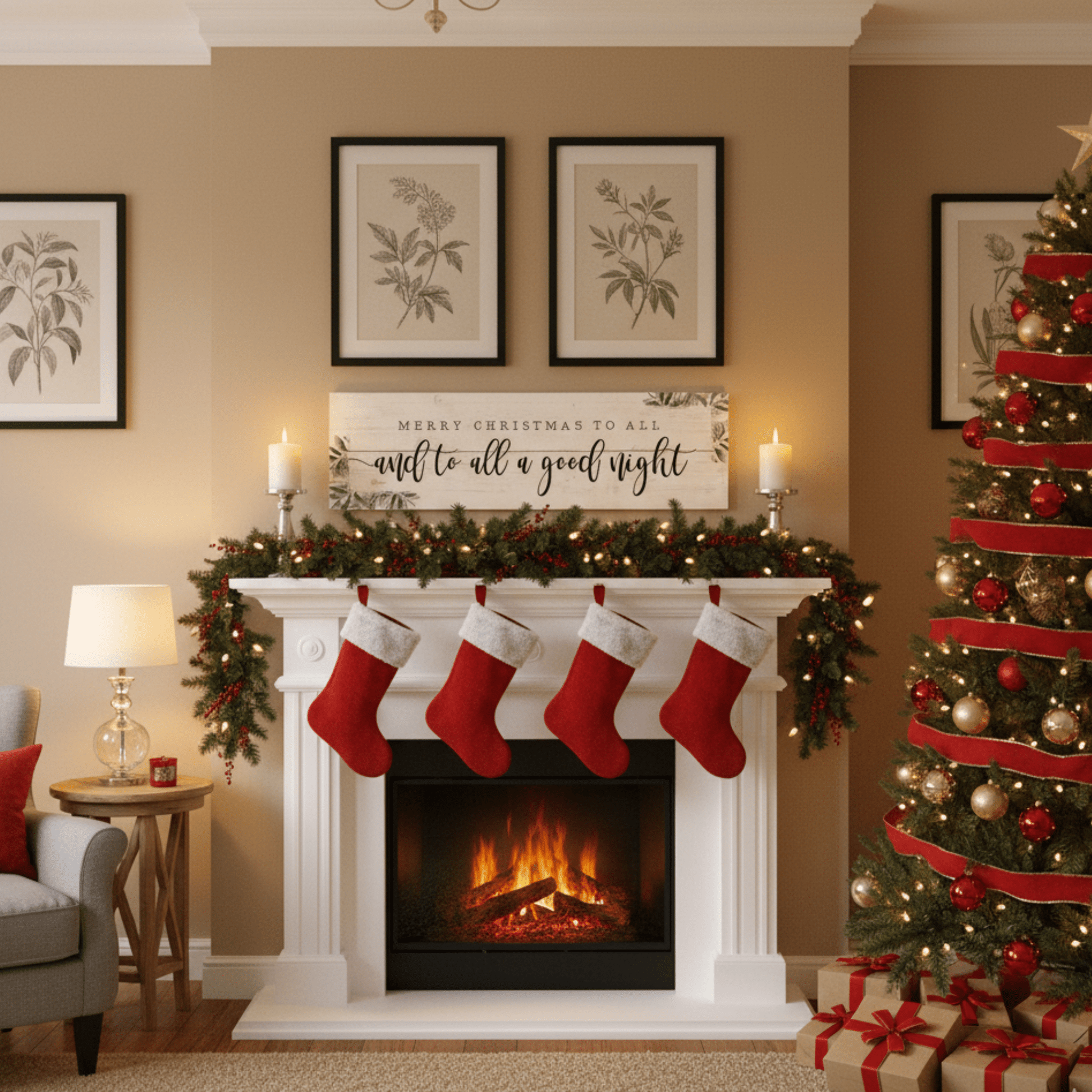 Merry Christmas To All Wooden Wall Sign – 7"x24" Rustic Holiday Décor with Keyhole for Hanging - Tree Treasures