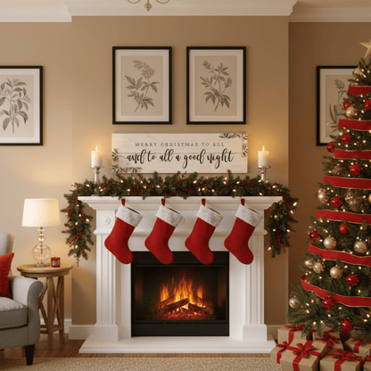 Merry Christmas To All Wooden Wall Sign – 7"x24" Rustic Holiday Décor with Keyhole for Hanging - Tree Treasures