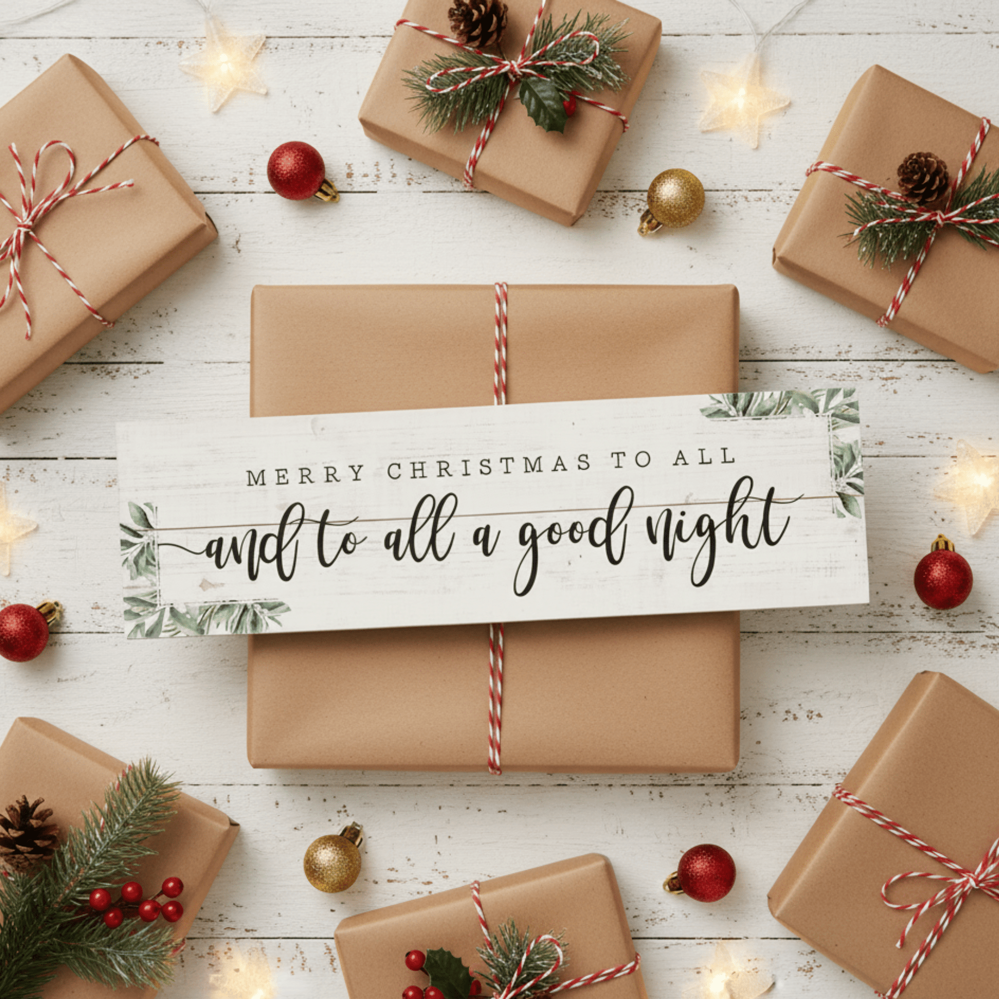 Merry Christmas To All Wooden Wall Sign – 7"x24" Rustic Holiday Décor with Keyhole for Hanging - Tree Treasures