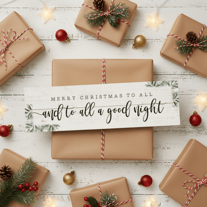 Merry Christmas To All Wooden Wall Sign – 7"x24" Rustic Holiday Décor with Keyhole for Hanging - Tree Treasures