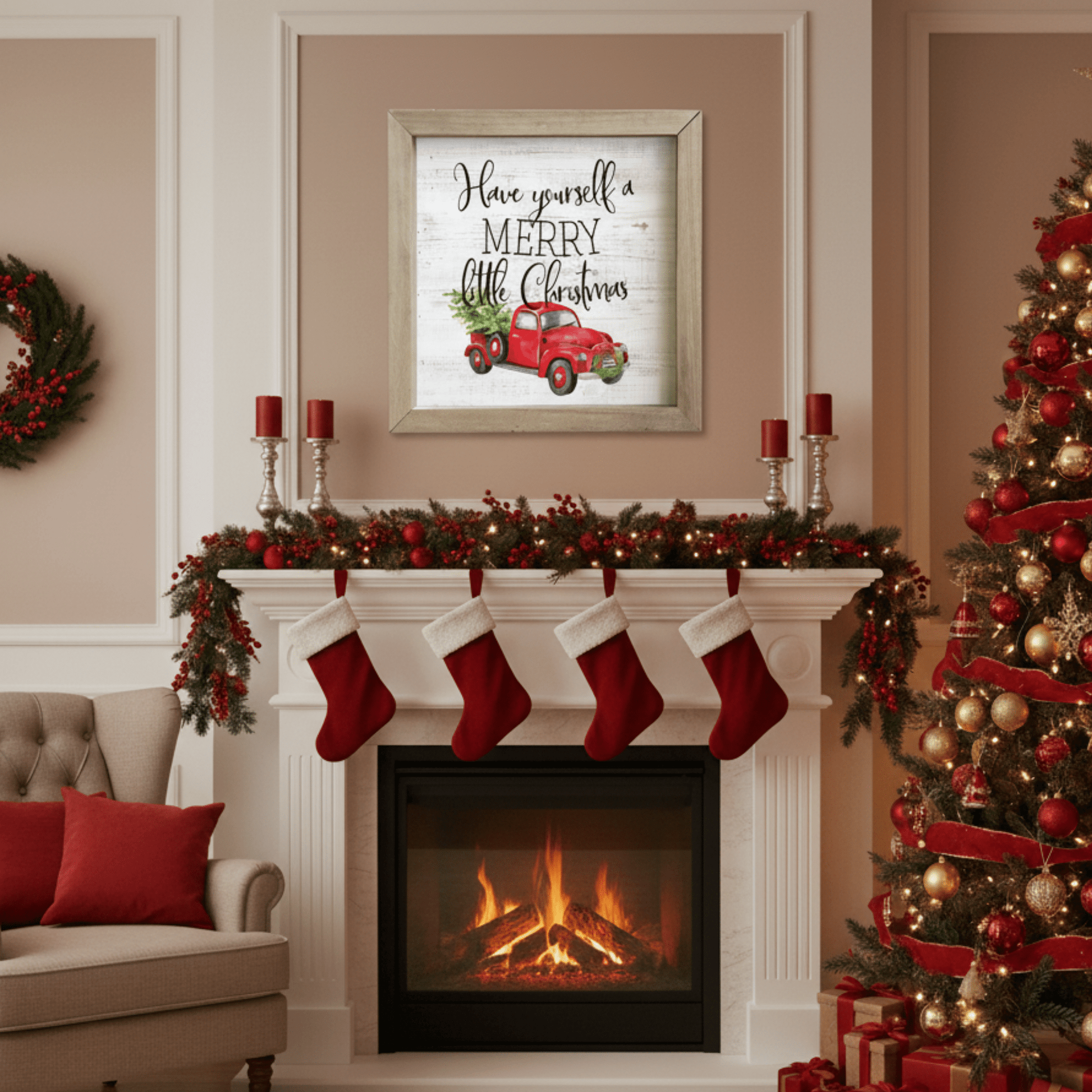 Merry Little Christmas Rustic Wooden Wall Art – 10"x10" Farmhouse Tabletop or Wall Décor - Tree Treasures