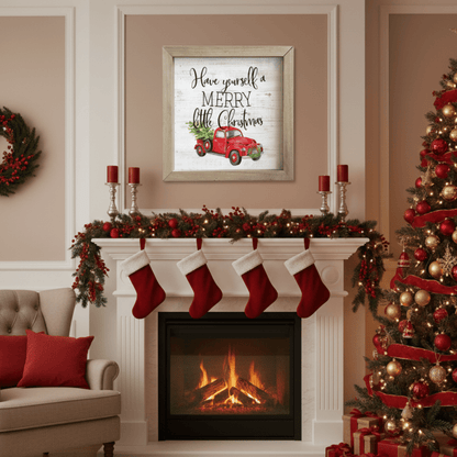 Merry Little Christmas Rustic Wooden Wall Art – 10"x10" Farmhouse Tabletop or Wall Décor - Tree Treasures
