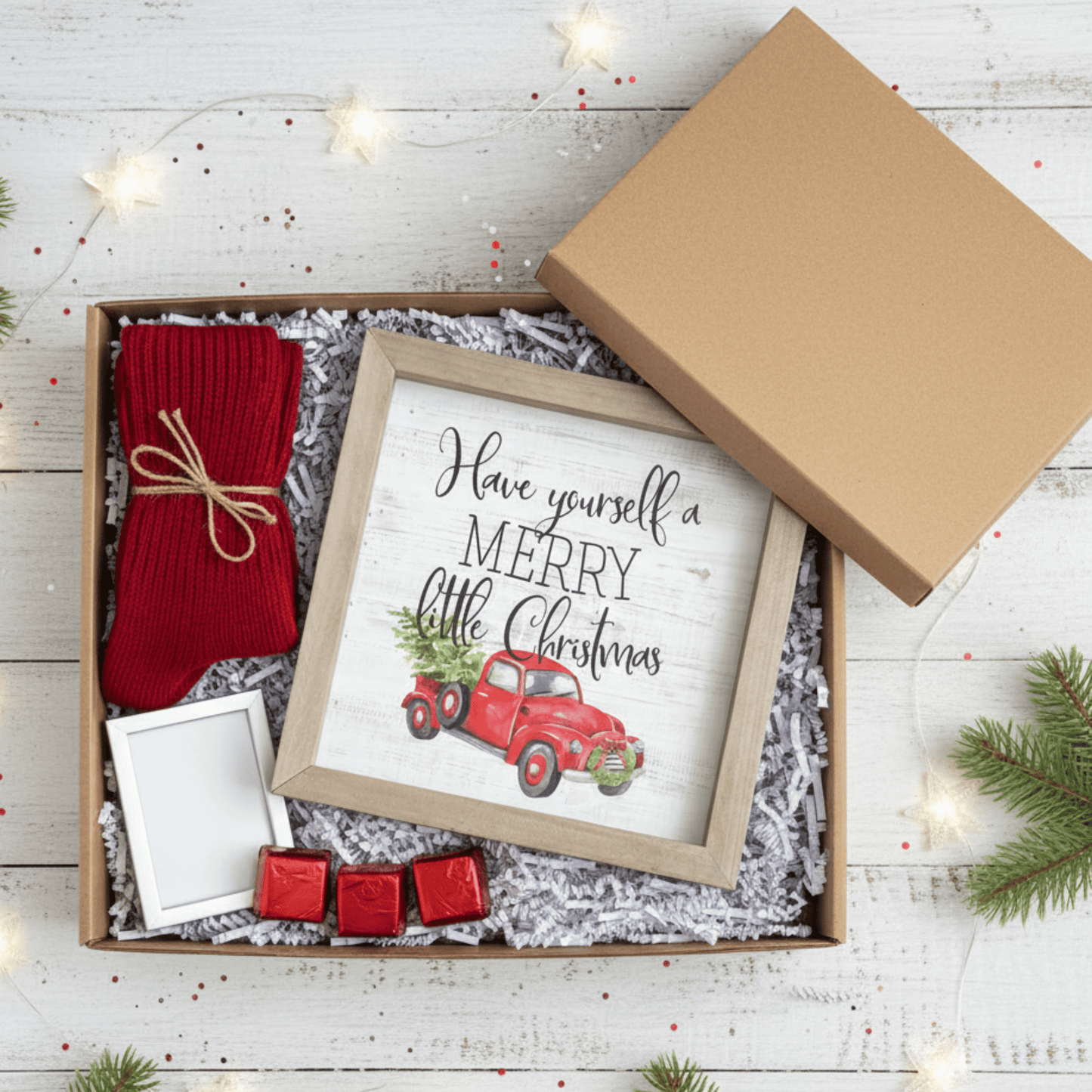 Merry Little Christmas Rustic Wooden Wall Art – 10"x10" Farmhouse Tabletop or Wall Décor - Tree Treasures