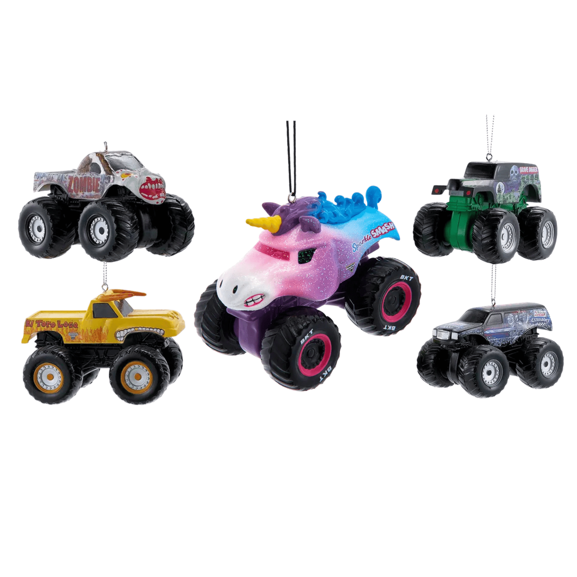 Monster Jam® Ornament Bundle – Sparkle Smash & Blow Mold Truck Ornaments by Kurt Adler - Tree Treasures