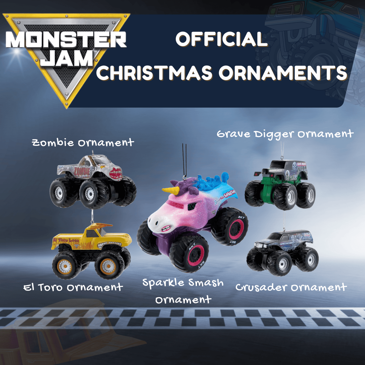 Monster Jam® Ornament Bundle – Sparkle Smash & Blow Mold Truck Ornaments by Kurt Adler - Tree Treasures