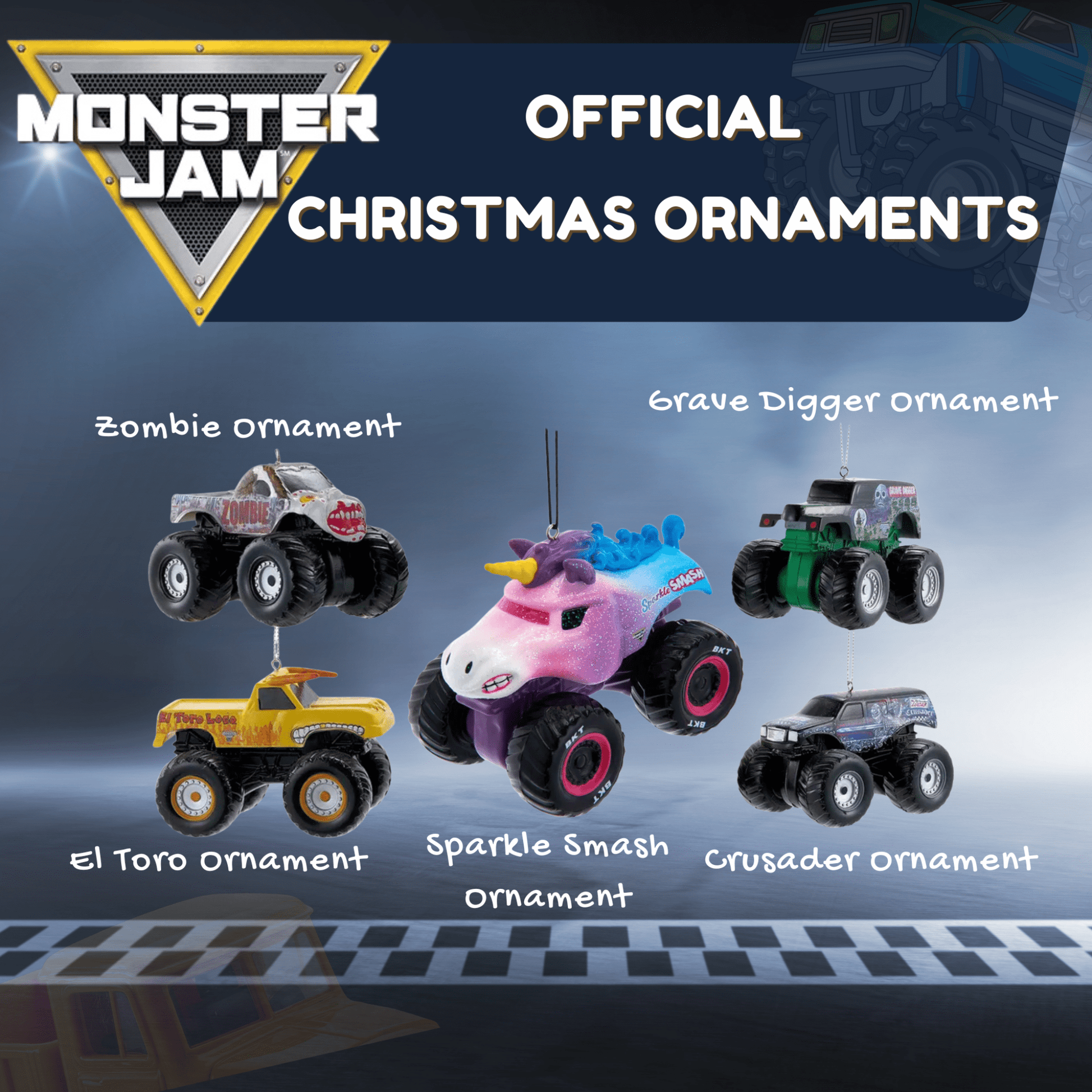 Monster Jam® Ornament Bundle – Sparkle Smash & Blow Mold Truck Ornaments by Kurt Adler - Tree Treasures