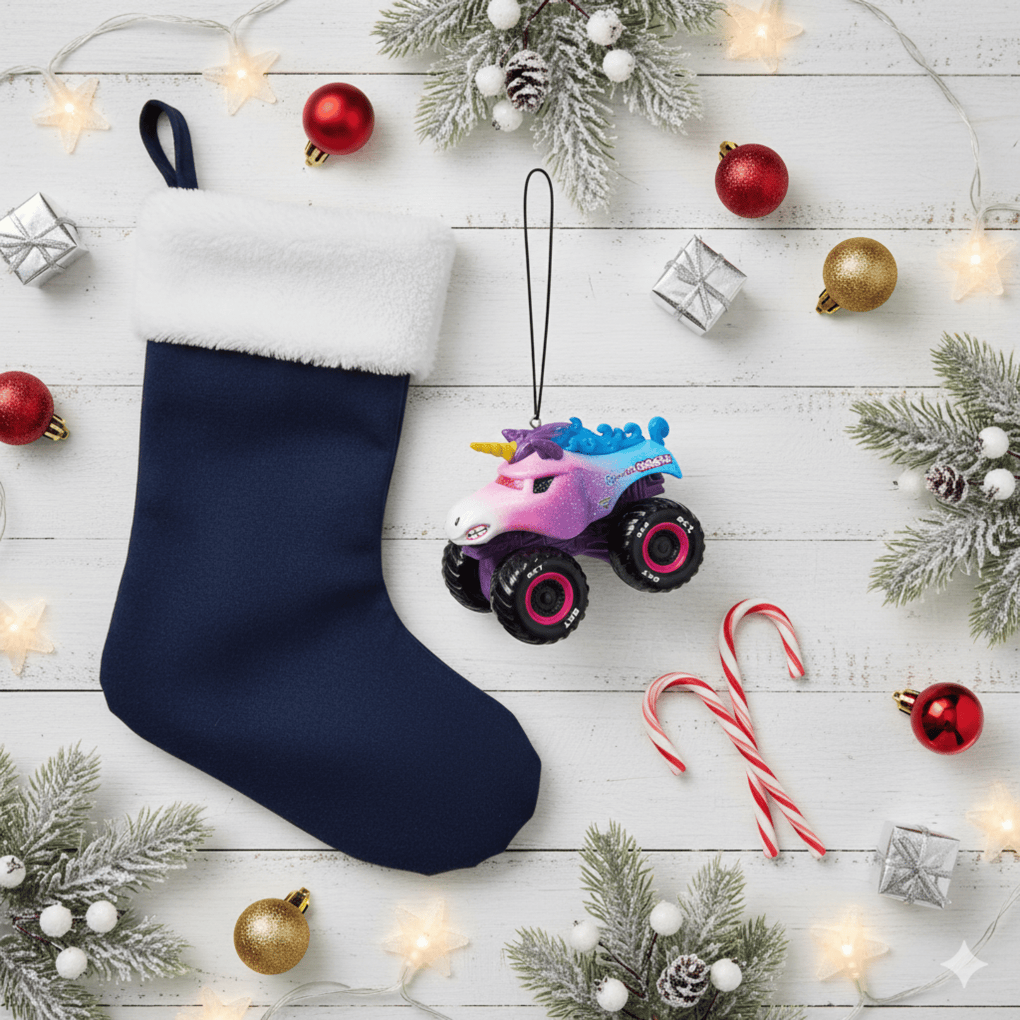 Monster Jam Sparkle Smash Christmas Ornament – Glittering Big Truck Holiday Tree Decoration - Tree Treasures