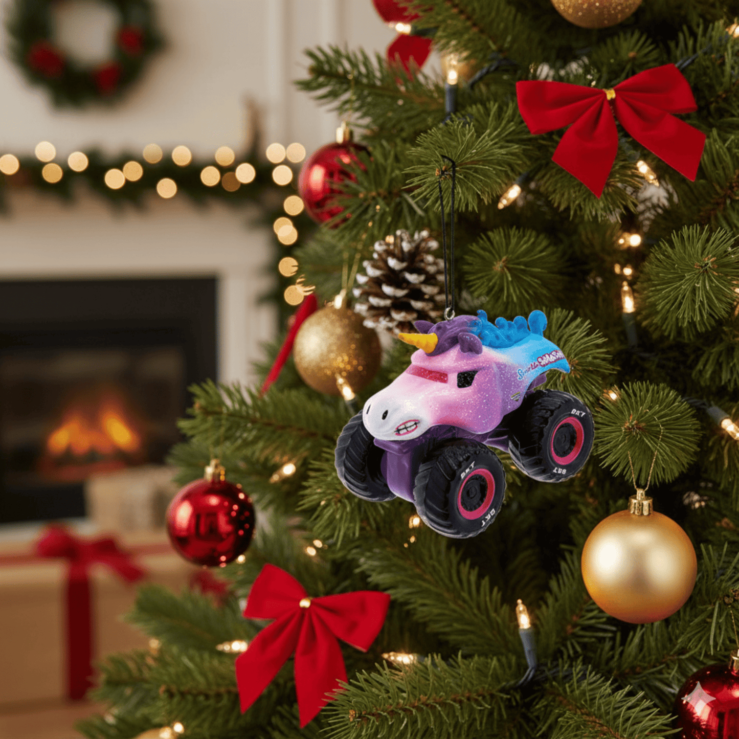 Monster Jam Sparkle Smash Christmas Ornament – Glittering Big Truck Holiday Tree Decoration - Tree Treasures