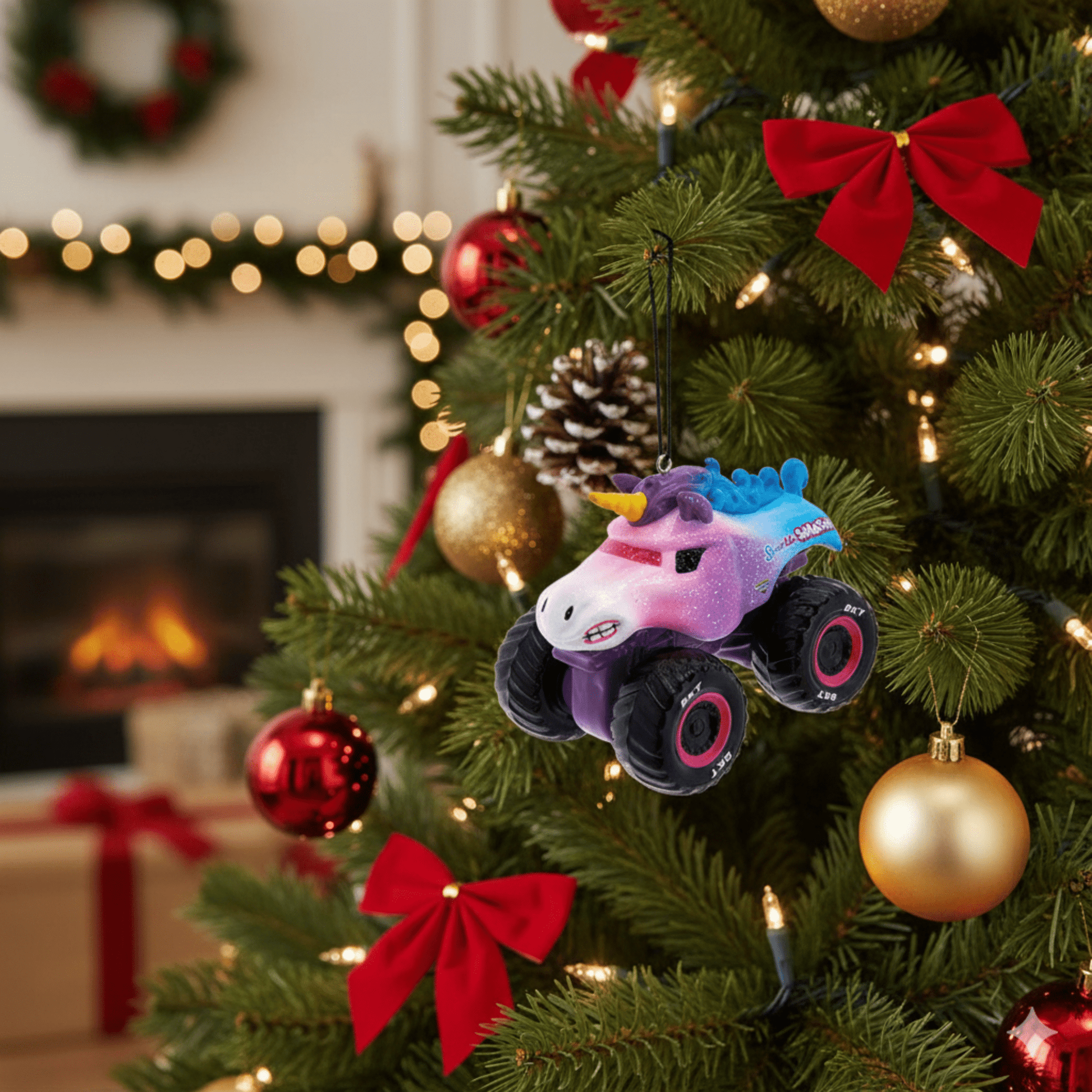 Monster Jam Sparkle Smash Christmas Ornament – Glittering Big Truck Holiday Tree Decoration - Tree Treasures