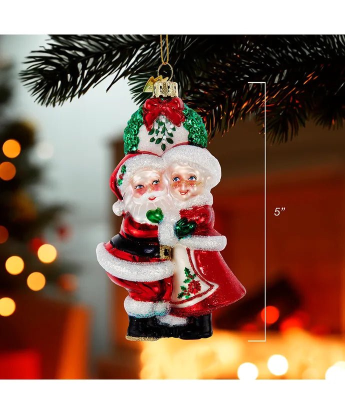 Mr. and Mrs. Santa Under Mistletoe Ornament – Noble Gems - Tree Treasures