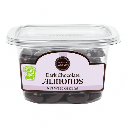 Nancy Adams Dark Chocolate Almonds 10 OZ Tub - Tree Treasures